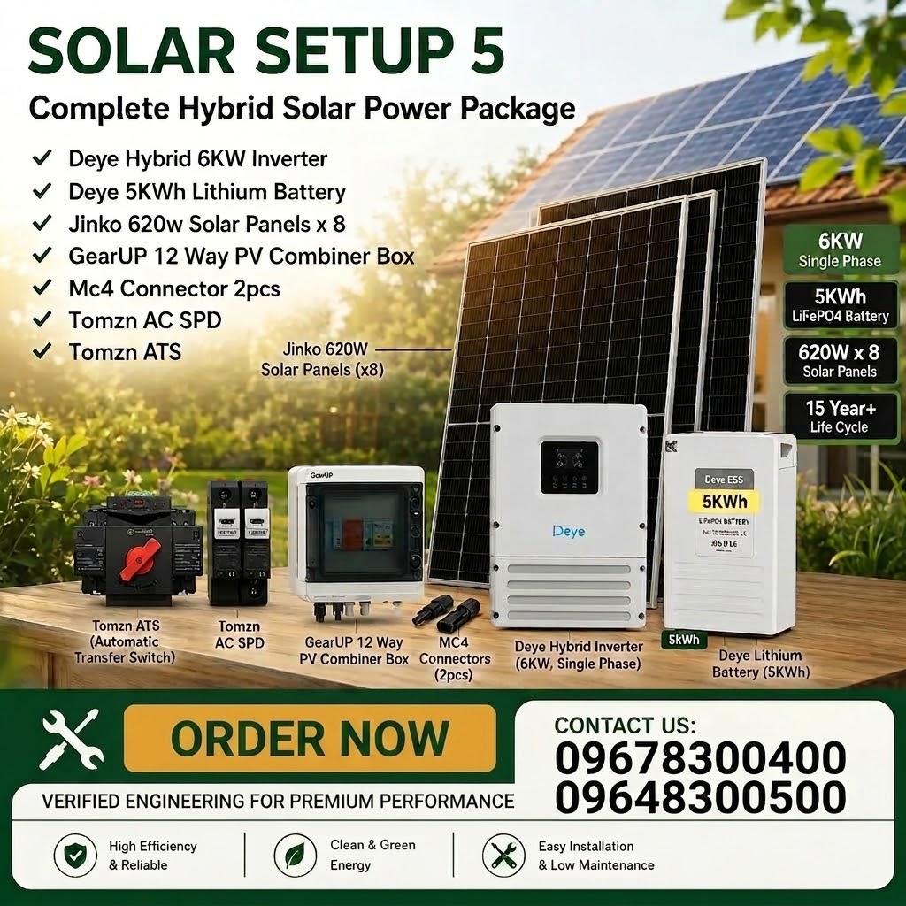 Solar Package 5 — Deye 6 kW + 5 kWh lithium battery + 8 × Jinko 620 W
