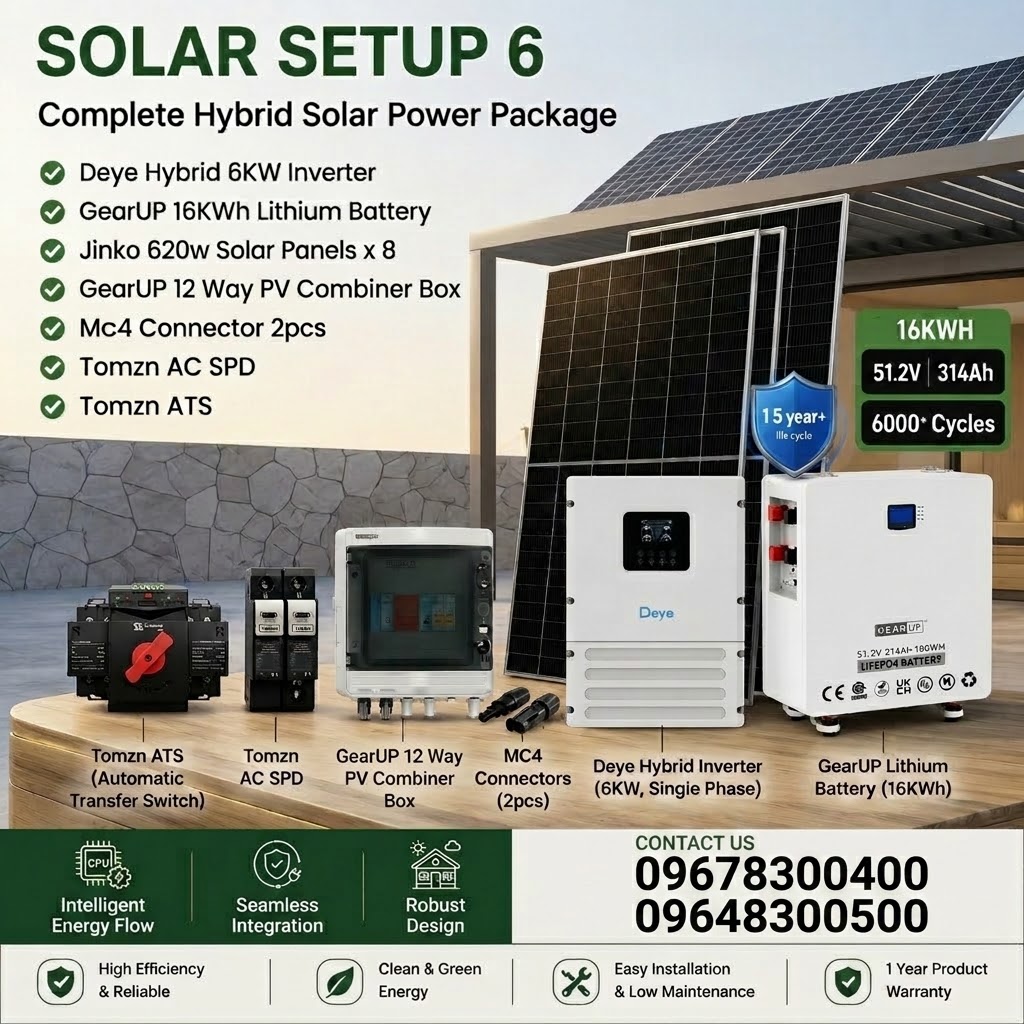 Solar Package 6 — Deye 6 kW + GearUP 16 kWh + 8 × Jinko 620 W
