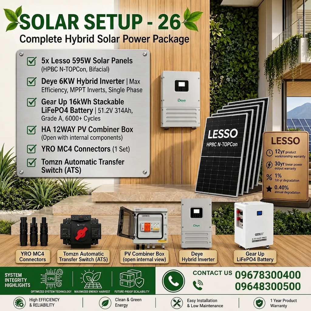 Solar Package 26 — Deye 6 kW + GearUP 16 kWh + 5 × Lesso 595 W