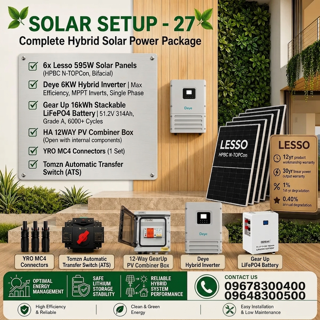 Solar Package 27 — Deye 6 kW + GearUP 16 kWh + 6 × Lesso 595 W