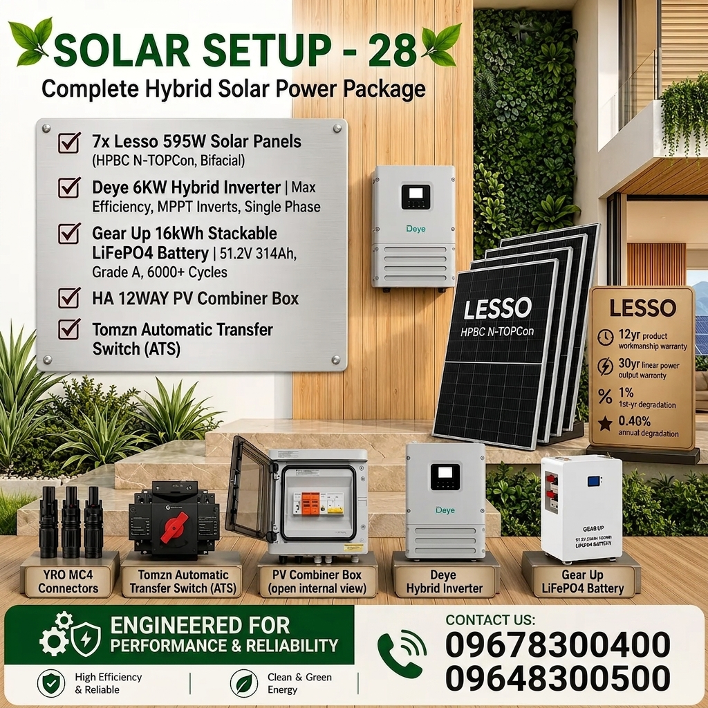 Solar Package 28 — Deye 6 kW + GearUP 16 kWh + 7 × Lesso 595 W