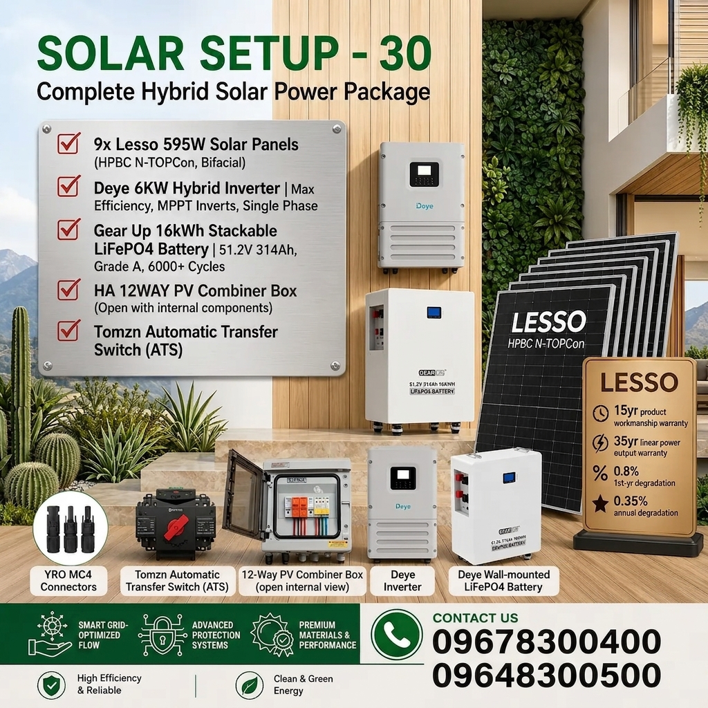 Solar Package 30 — Deye 6 kW + GearUP 16 kWh + 9 × Lesso 595 W